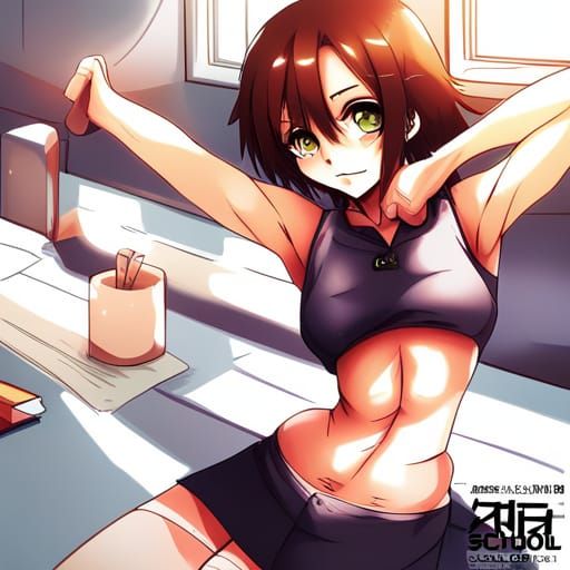 Anime Schoolgirl with Abs in Key Visual Style