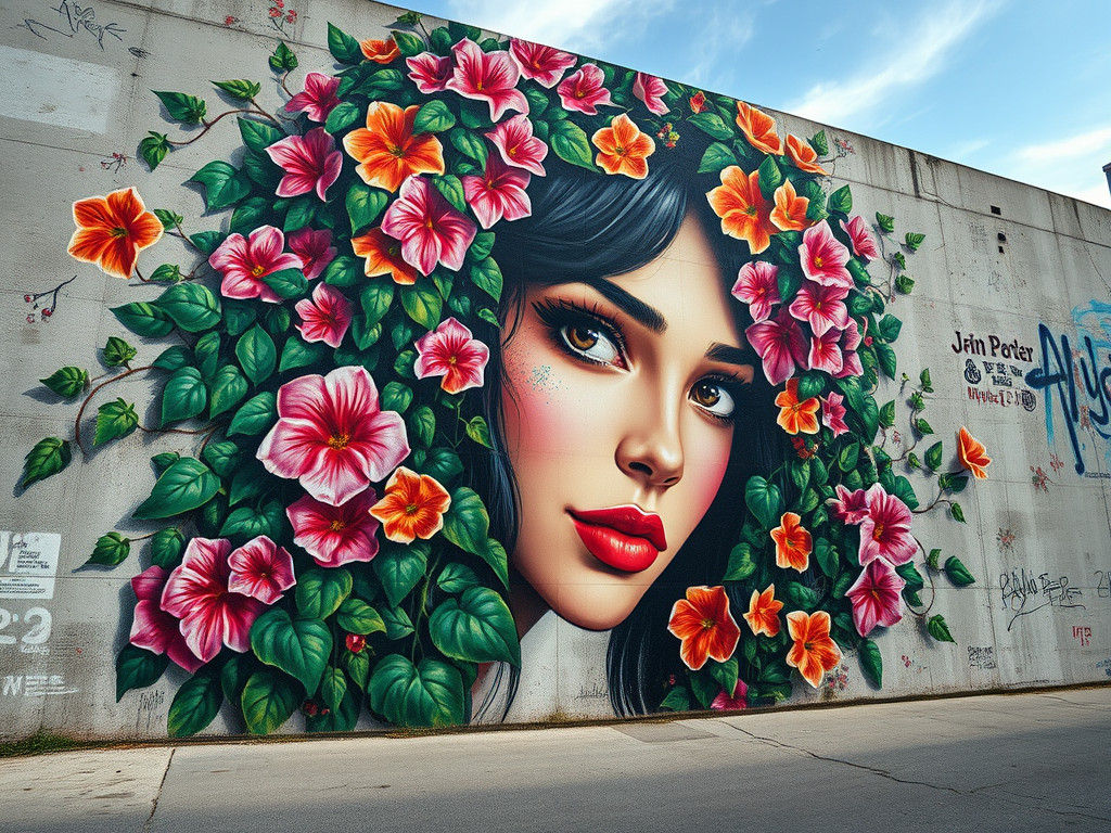 Photorealistic Graffiti Art of Woman with Ivy
