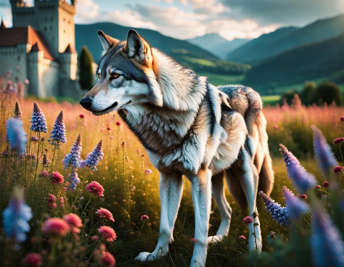 Wolf in a Magical Landscape at Magic Hour