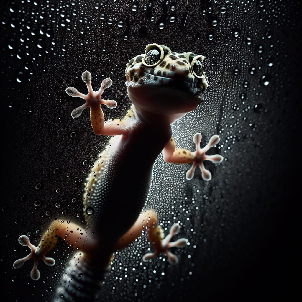 Leopard Gecko Climbing in the Dark of Night