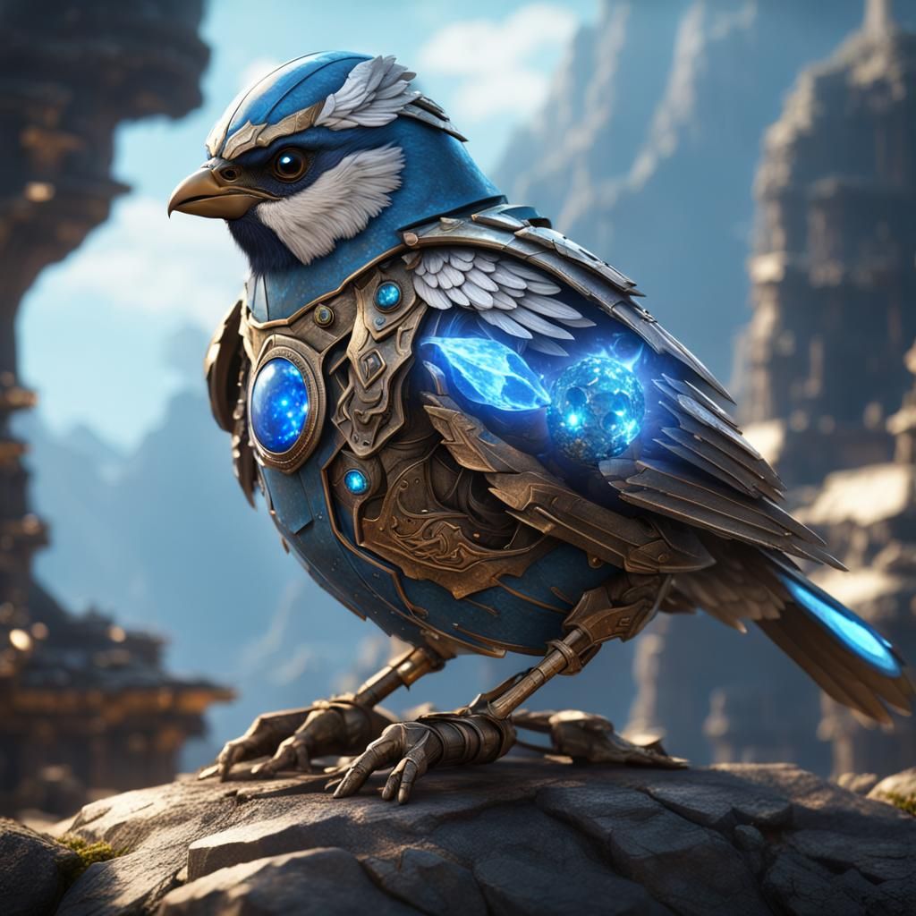 Sparrow in Angelic Mithril Armor: Fantasy Art