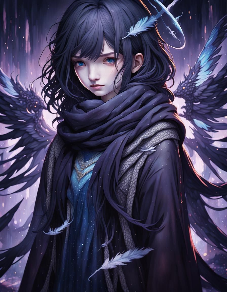 Ethereal Dark Angel Transforms in Watercolor-Inspired Anime...