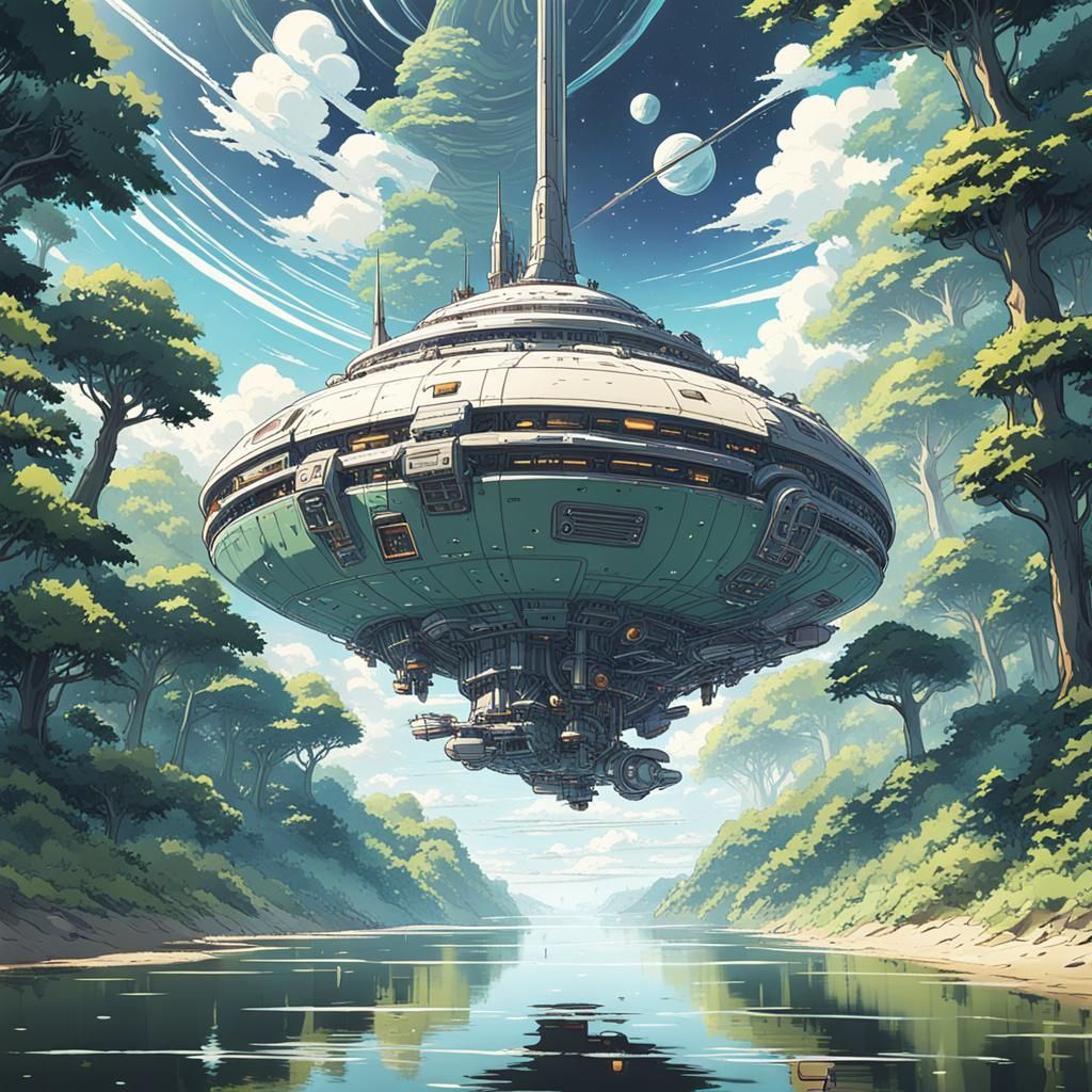 Anime Spaceship Discovery in Studio Ghibli Style