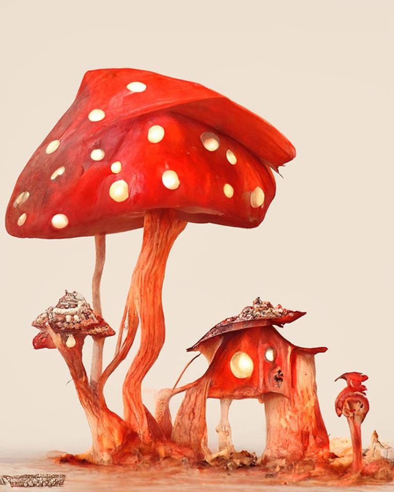 Miniature Mushroom Homes in Natural, Detailed Style