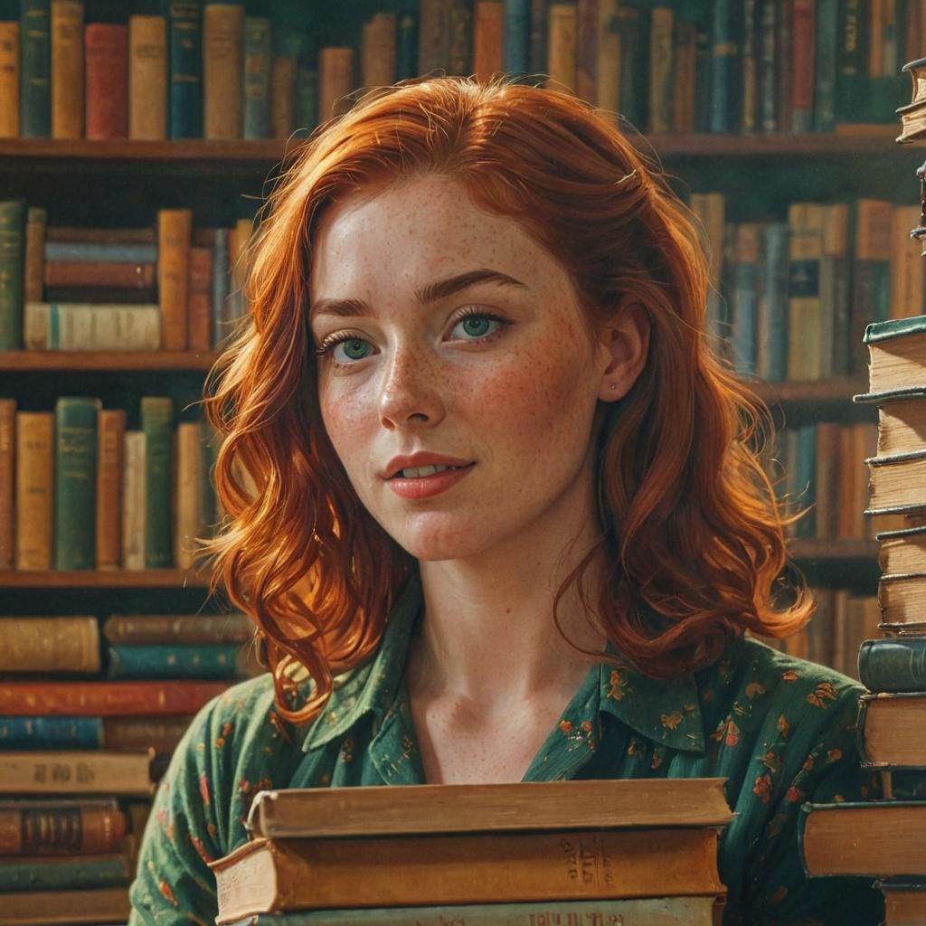 1950s Freckled Woman in Vibrant Oil Painting