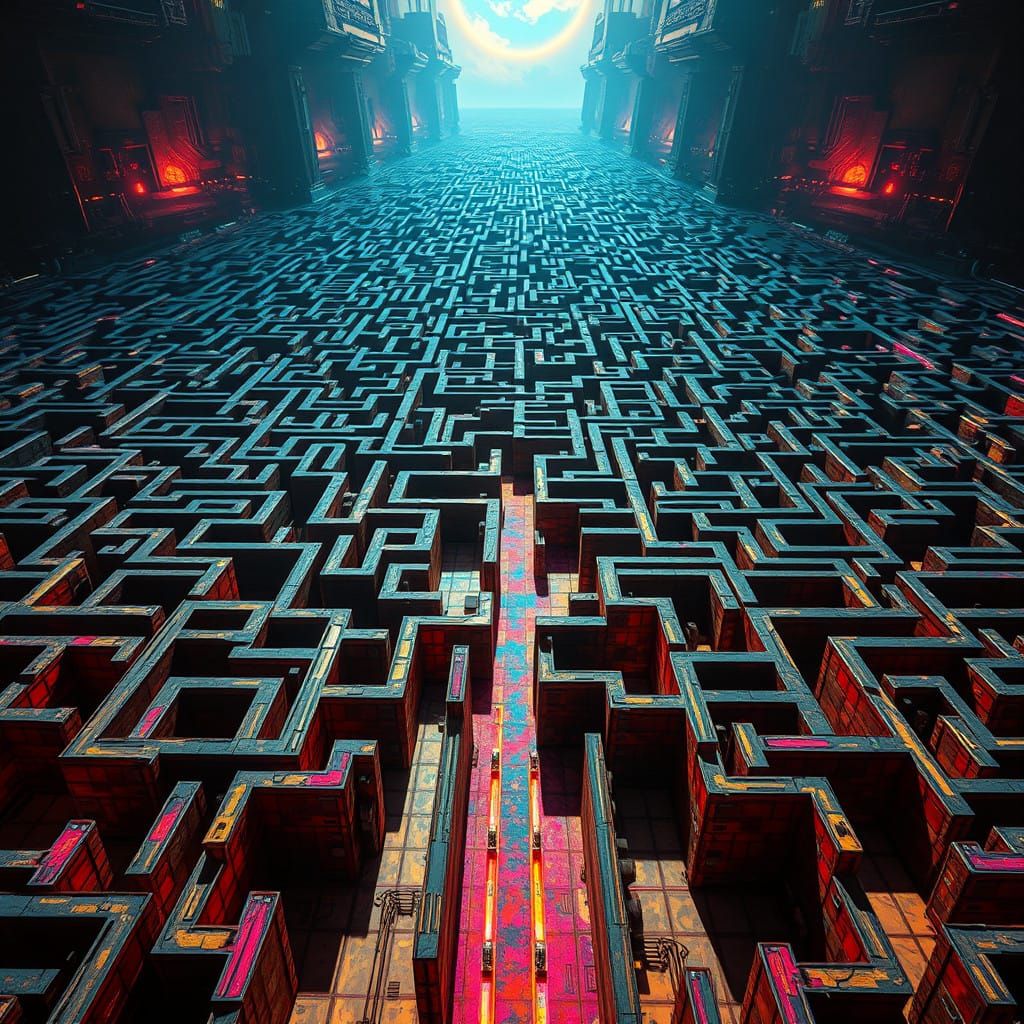 Intricate Futuristic Maze in Vibrant Splendor