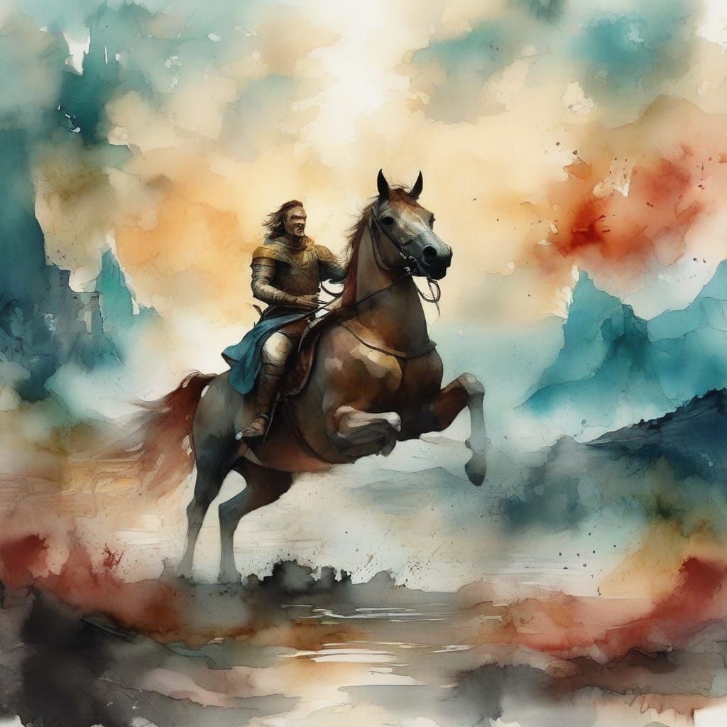 Mystical Saint George Conquers Dragon in Whimsical Watercolo...