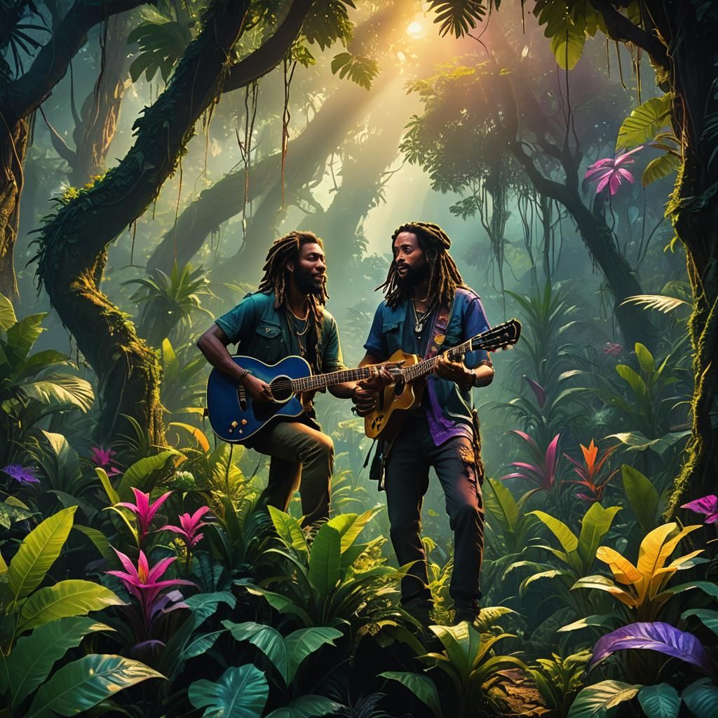 Reggae Musician in a Neon Jungle: Fantasy Art