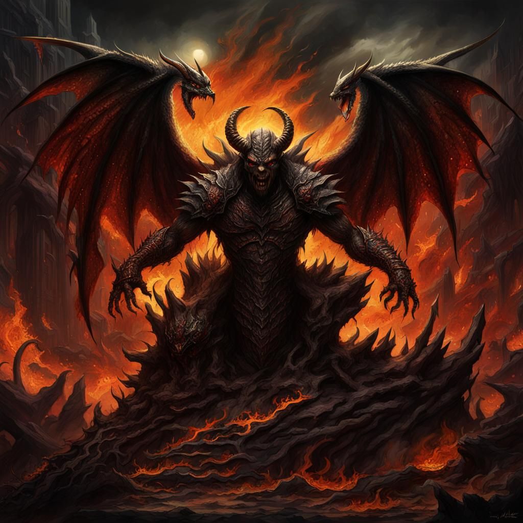 Fallen Angel Devil with Jagged Horns in Matte Painting