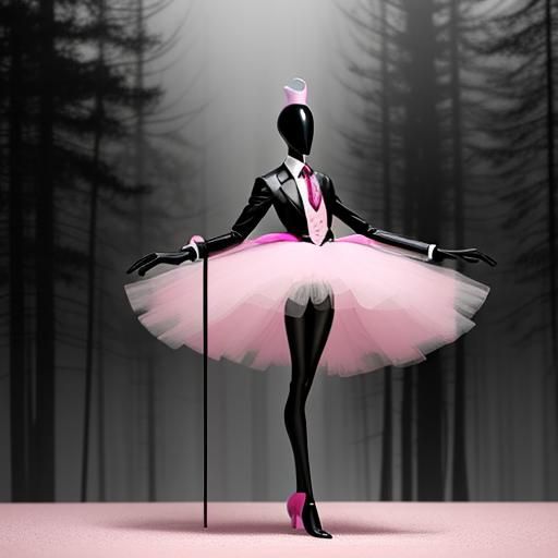 Slender Man in Pink Tutu: Black and White Horror