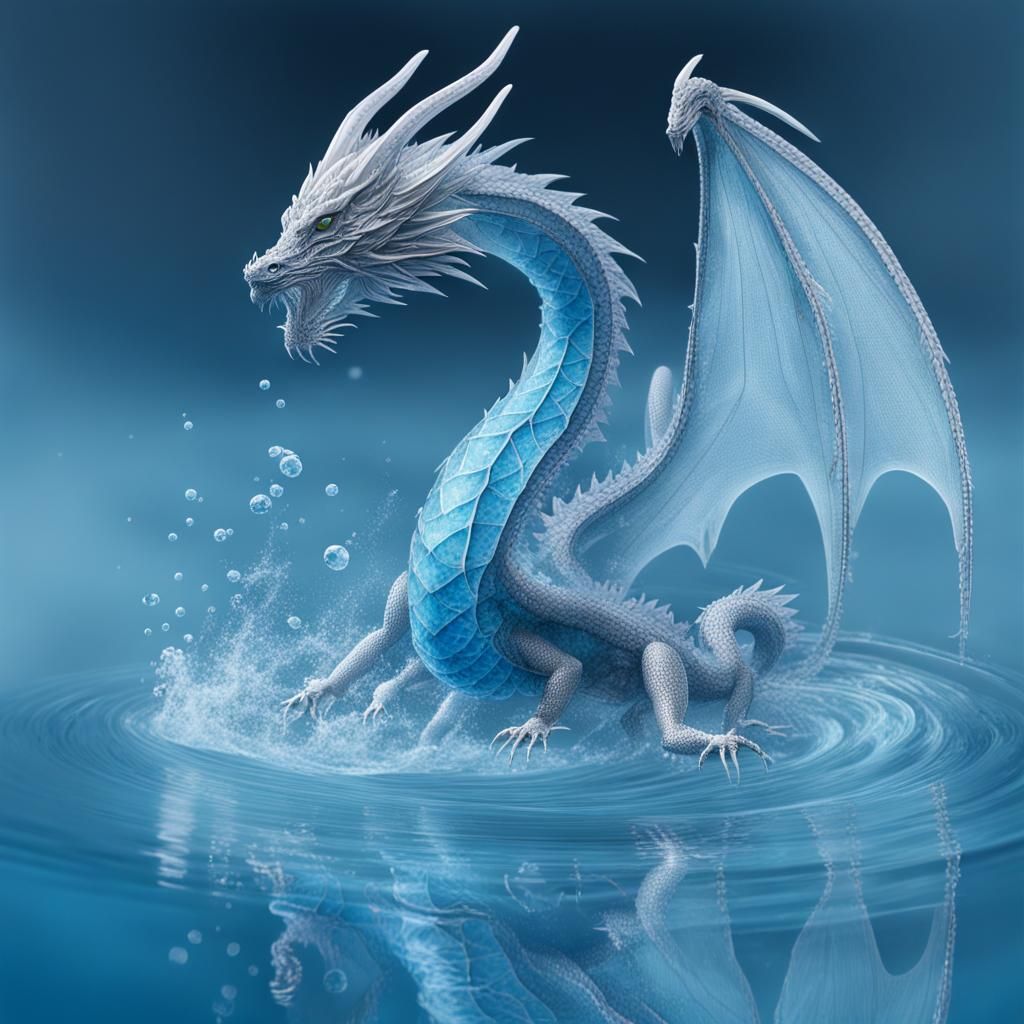 Crystal Dragon Emerges from Blue Water