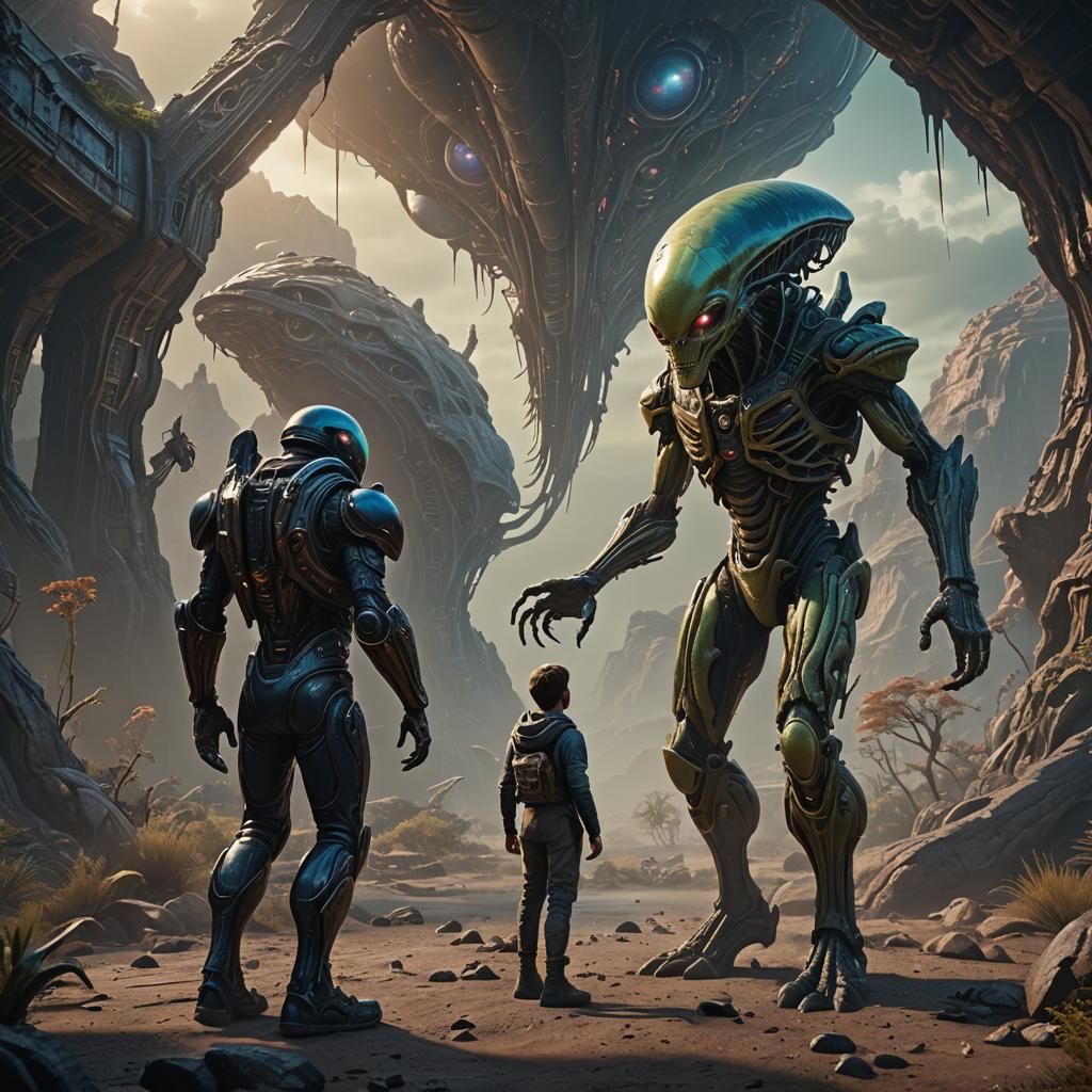 Alien's First Contact with Man: Detailed Matte Painting