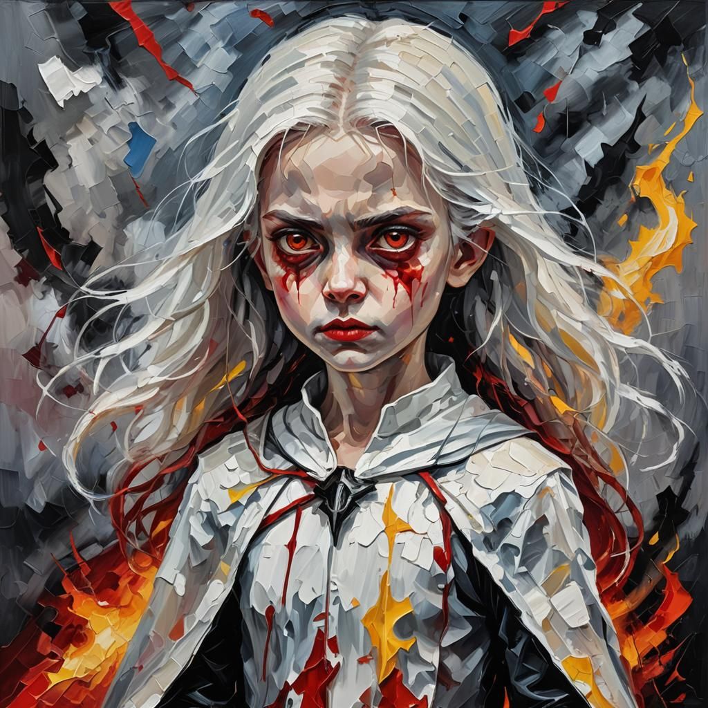 Doomsday: Vampire Child with Sword in Expressionist Style