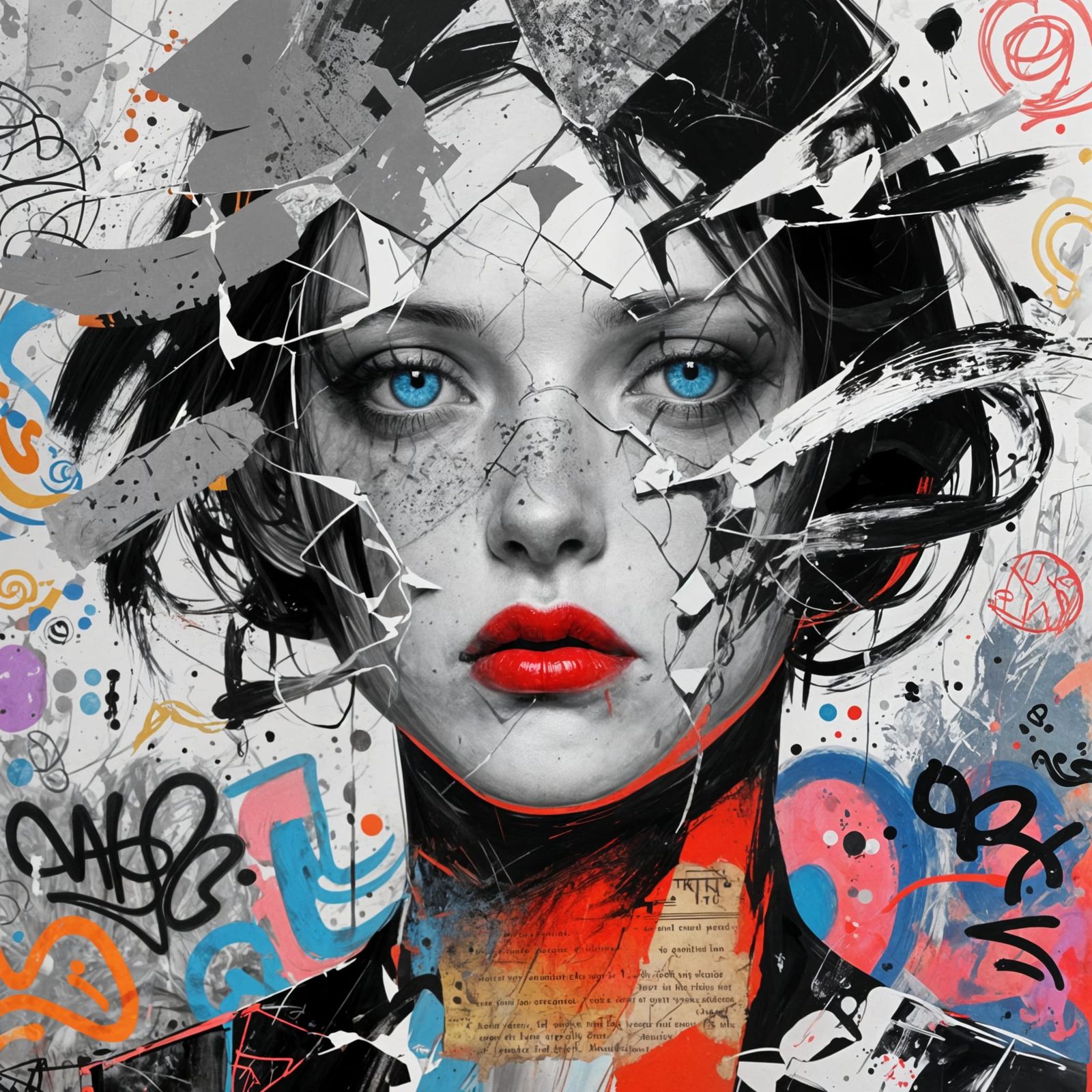 Surreal Digital Collage: Fragmented Face with Vivid Eyes