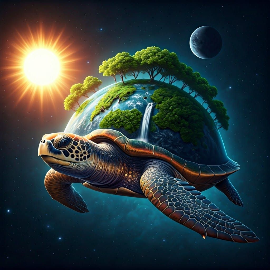 Cosmic Turtle Embodies Earth in Starry Vastness
