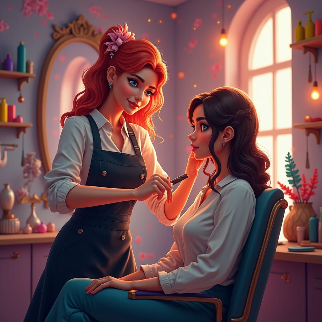 Hairdresser's Day: A Vibrant Salon Scene in Matte Painting S...