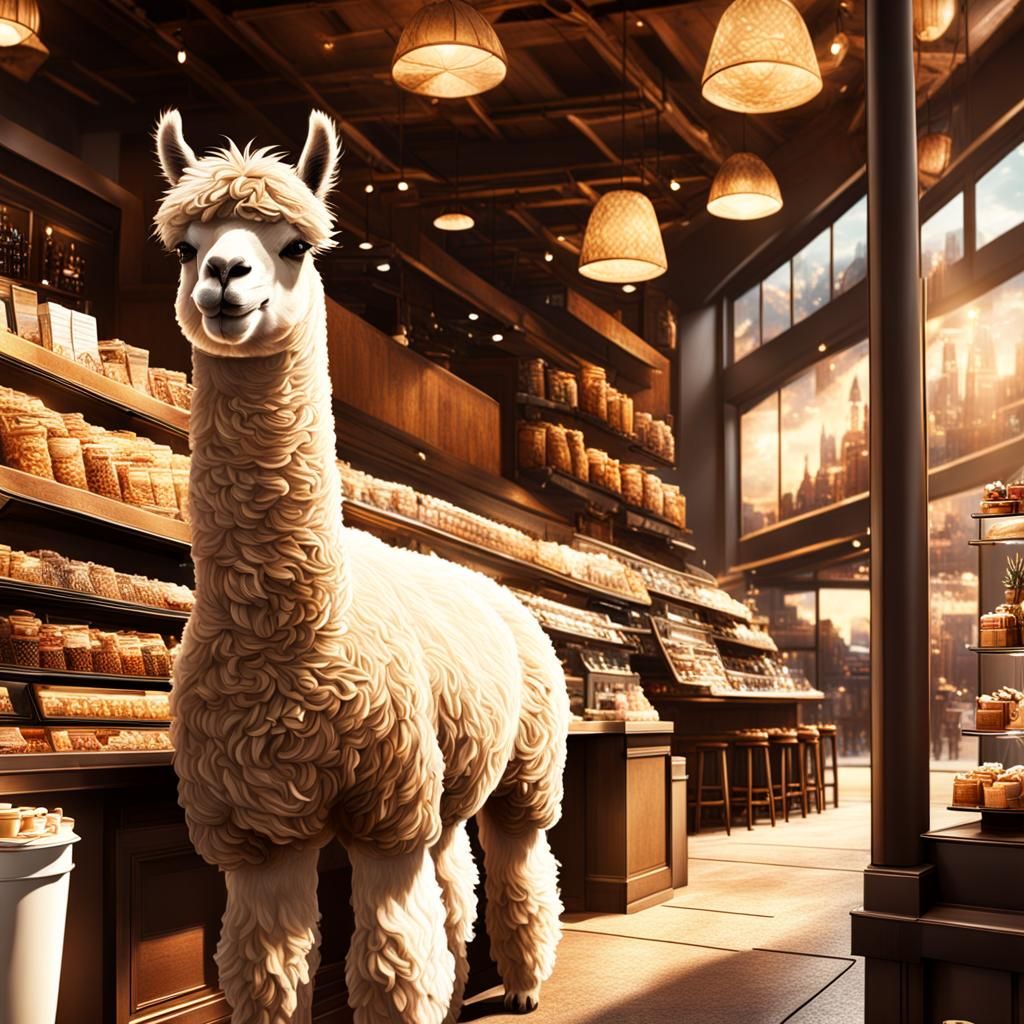 Alpaca Barista at Starbucks: Digital Matte Painting