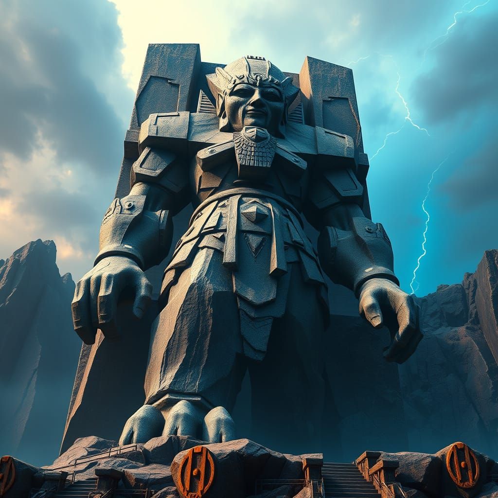 Ancient Guardian Awakens in Brutalist Sculpture