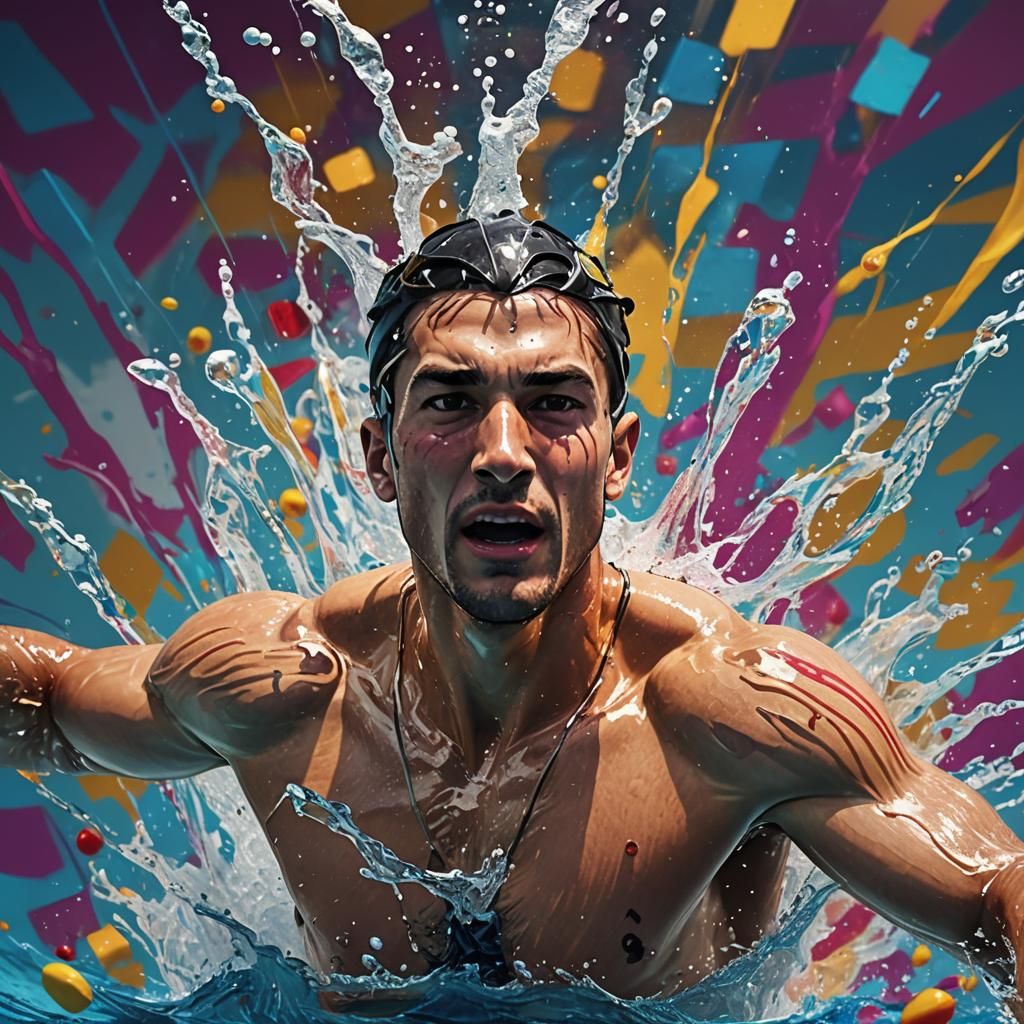 Olympic Freestyle Swimmers in Hyperrealistic Splash Art