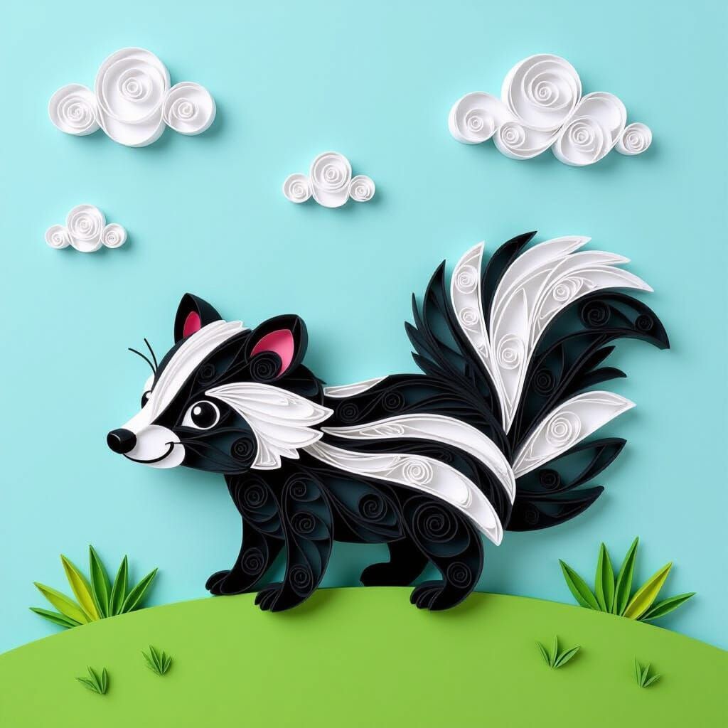Charming Paper Quilled Skunk in Naive Art Style