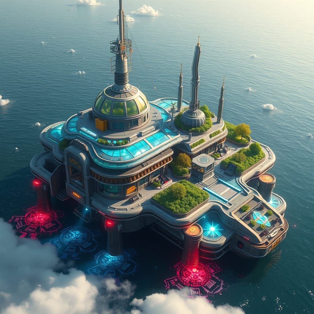 Cyberpunk Floating City on the Horizon