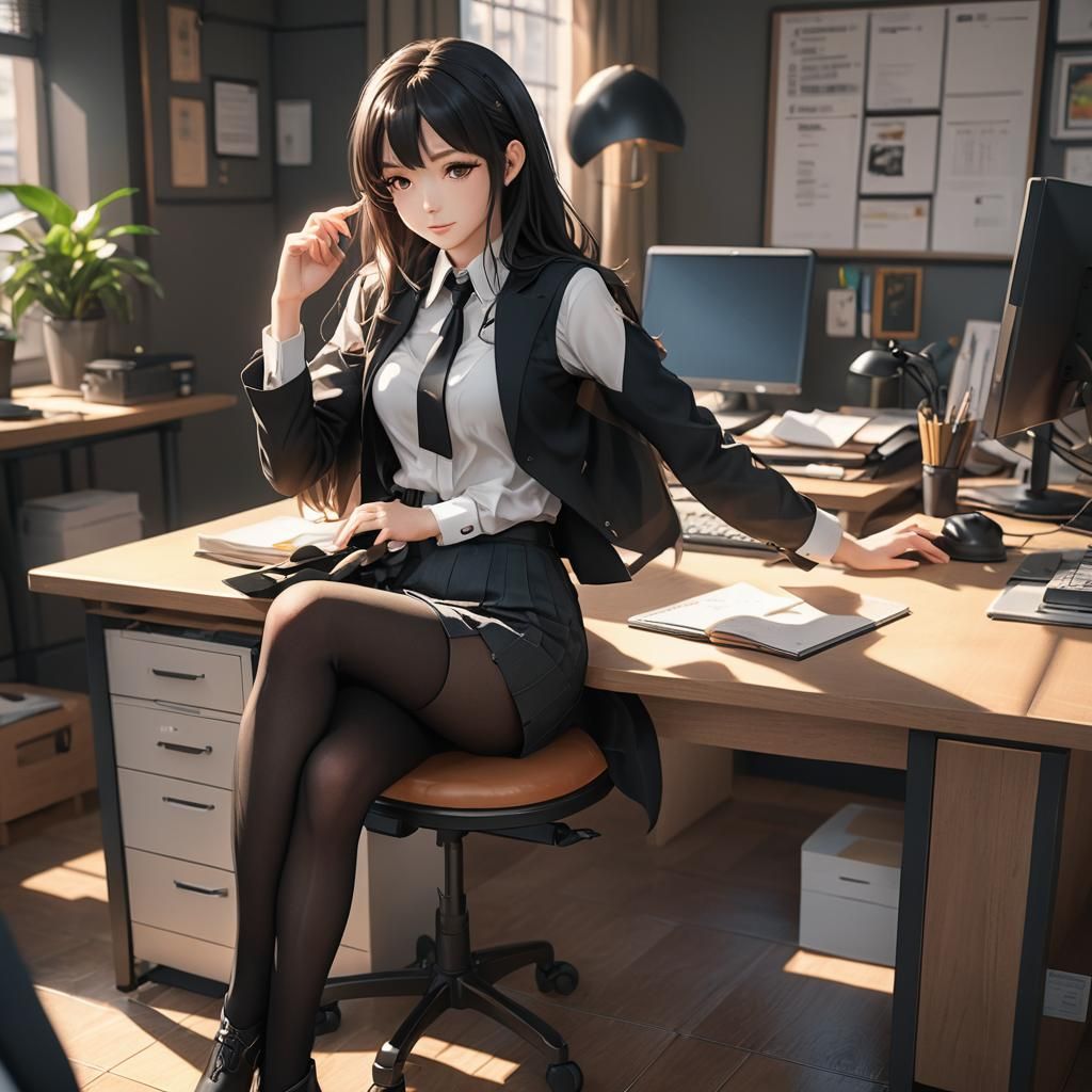 Anime Secretary in Miniskirt: Ultra-Realistic 3D Art