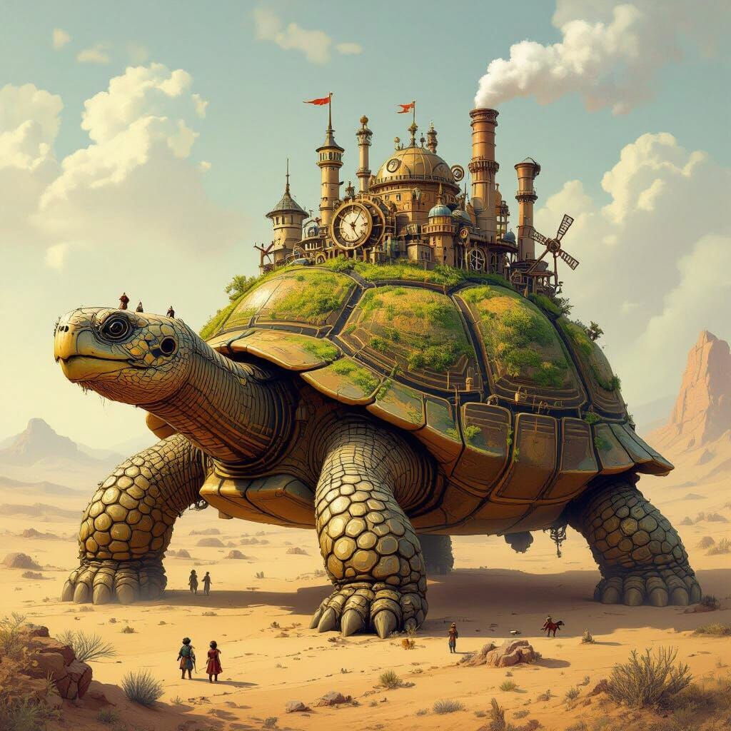 Steampunk Clockwork City on Giant Tortoise Back