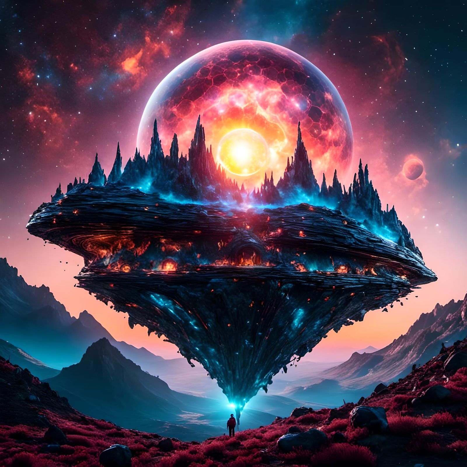 Alien Spaceship Silhouetted Against the Sun