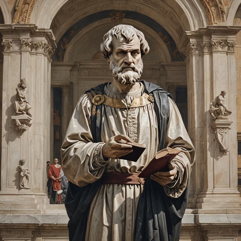Hyperrealistic Portrait of Aristotle with Book