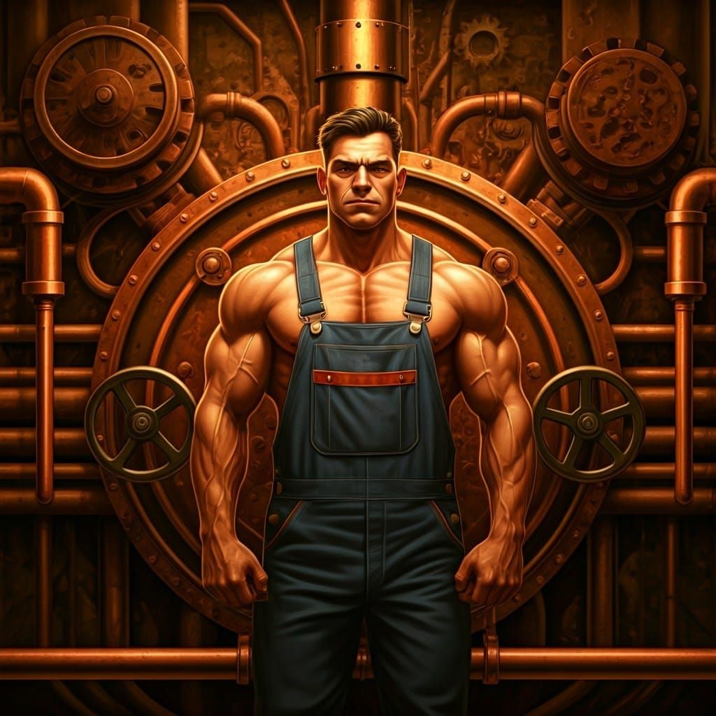 Heroic Steampunk Worker with Engine