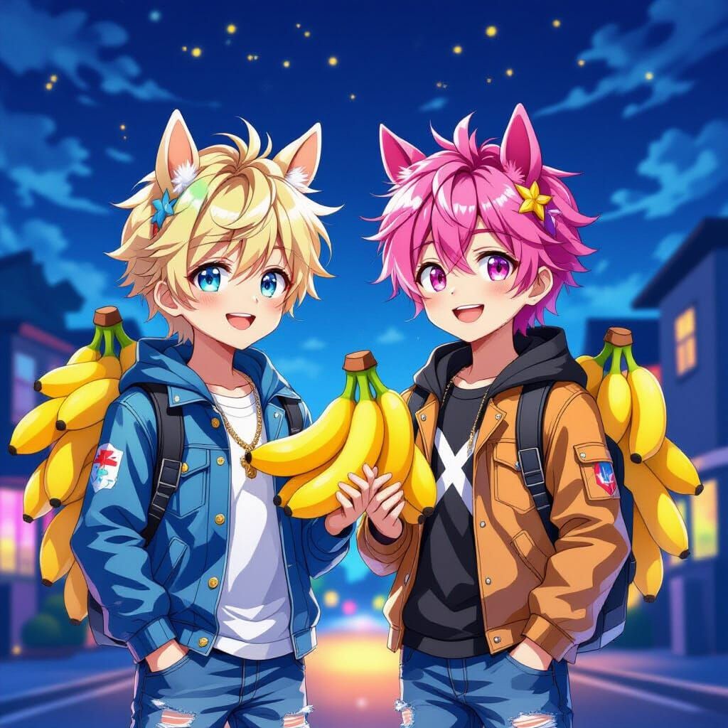 Anime Boys with Horse Ears in Jeans and Jackets