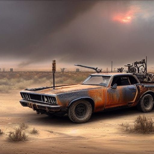 Apocalyptic Futuristic Landscape in Oil Painting Style