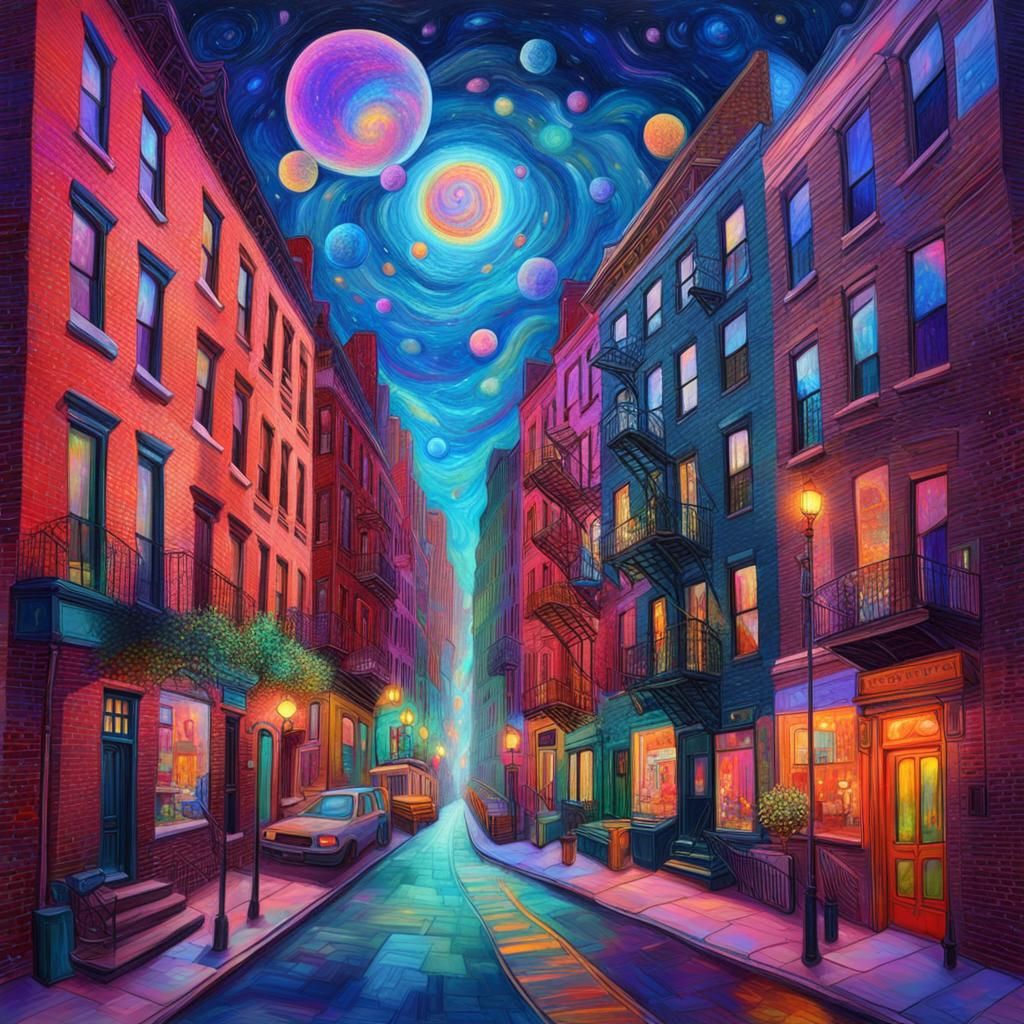 Surreal Greenwich Village: Holographic Astral Illustration