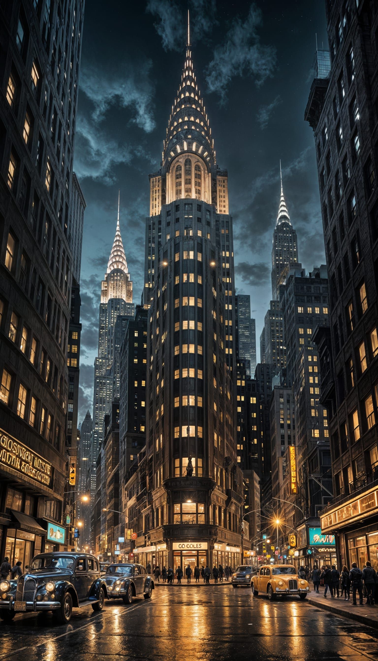 Chrysler Building at Night in Art Deco Style