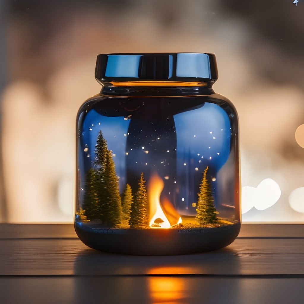 Realistic Glass Jar with Miniature Campfire Scene