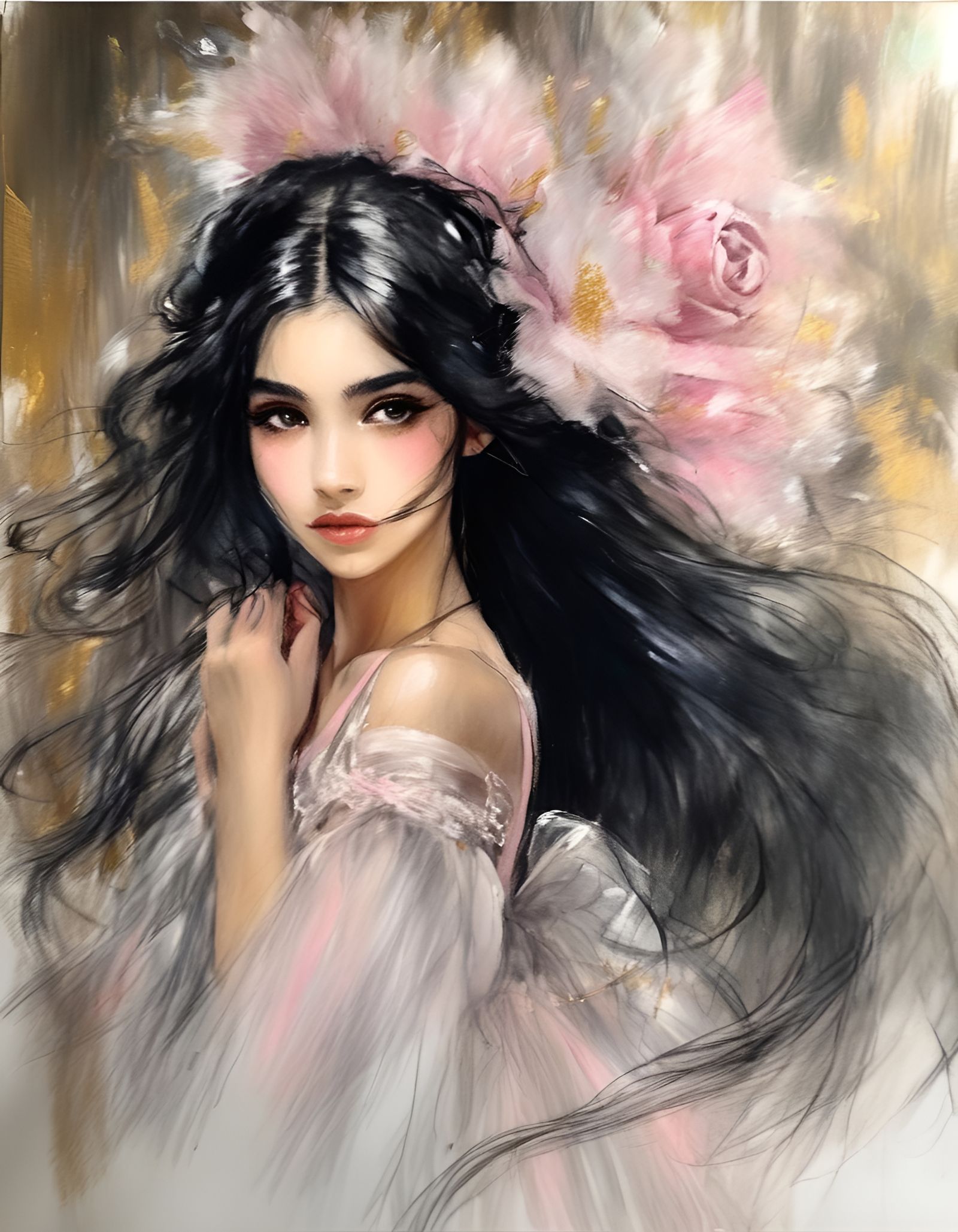 Anime Ballet Dancer in Gown Drawing