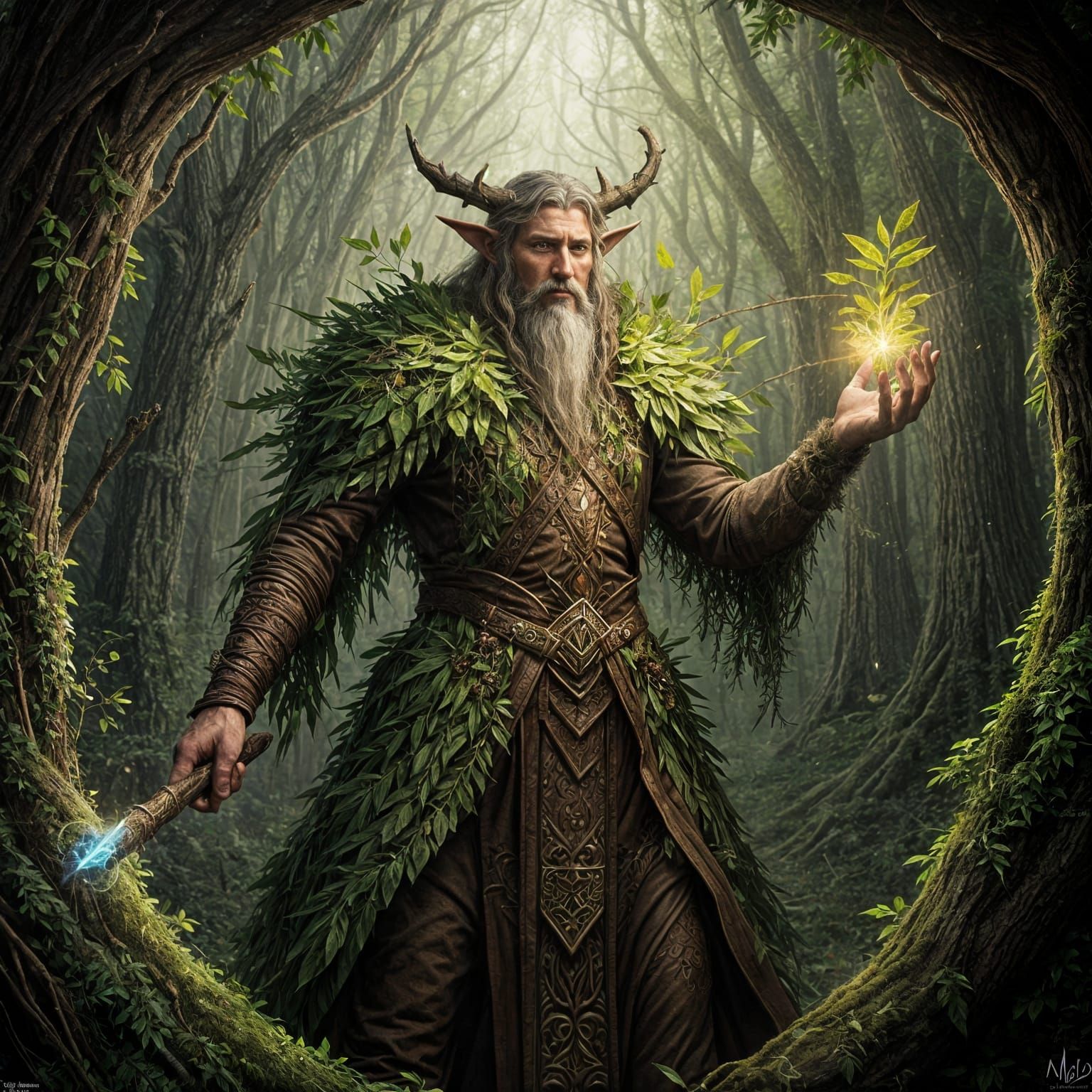 Detailed Forest Druid Casting Plant Spell