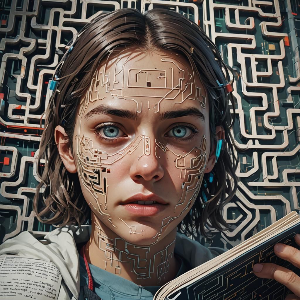 Hyperrealistic Student Studying with Game Controller and Maz...