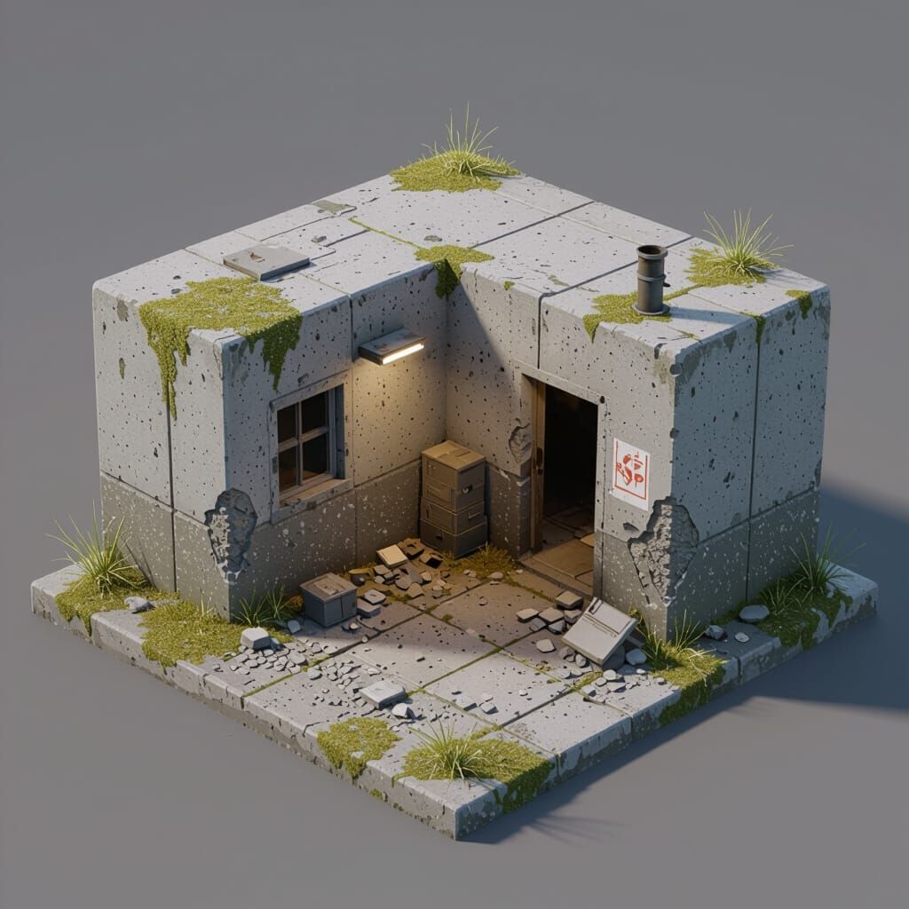 Isometric 3D Bunker Diorama Model