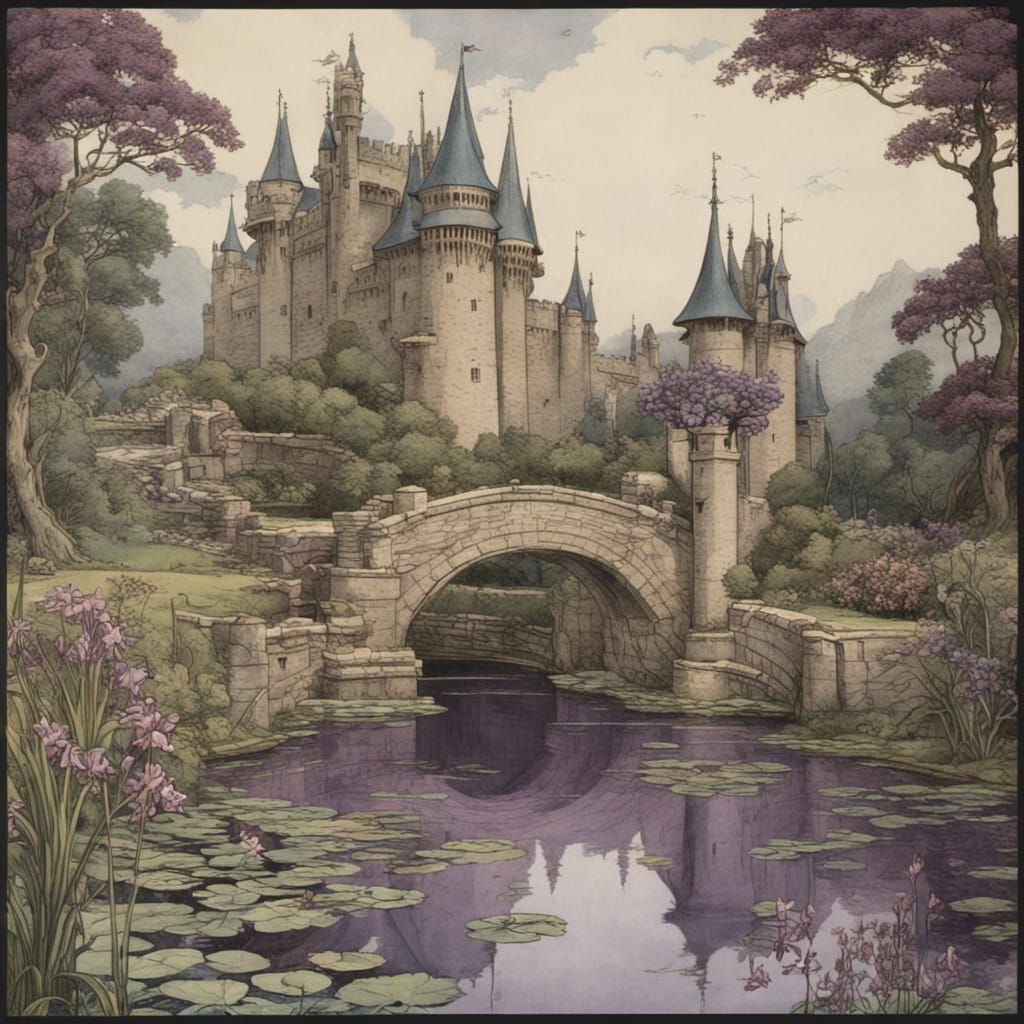 Fantasy Castle and Lily Pond, Digital Painting