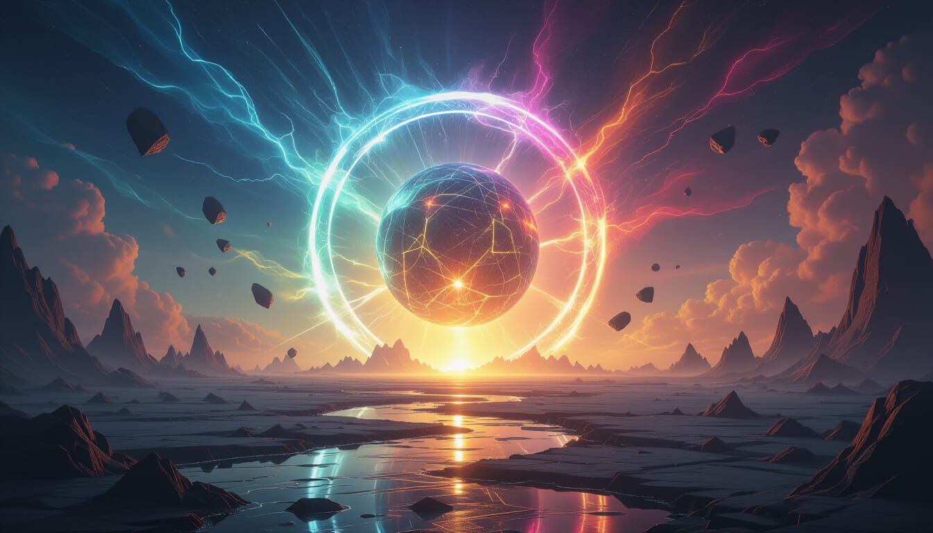 Divine Neon Energy Explosion in Surreal Landscape