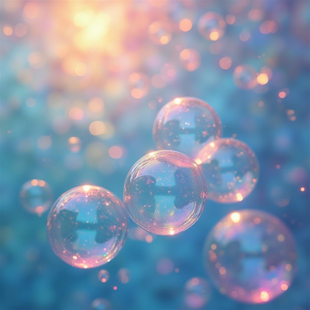Shimmering Iridescent Bubbles in Dreamy Illustration Style