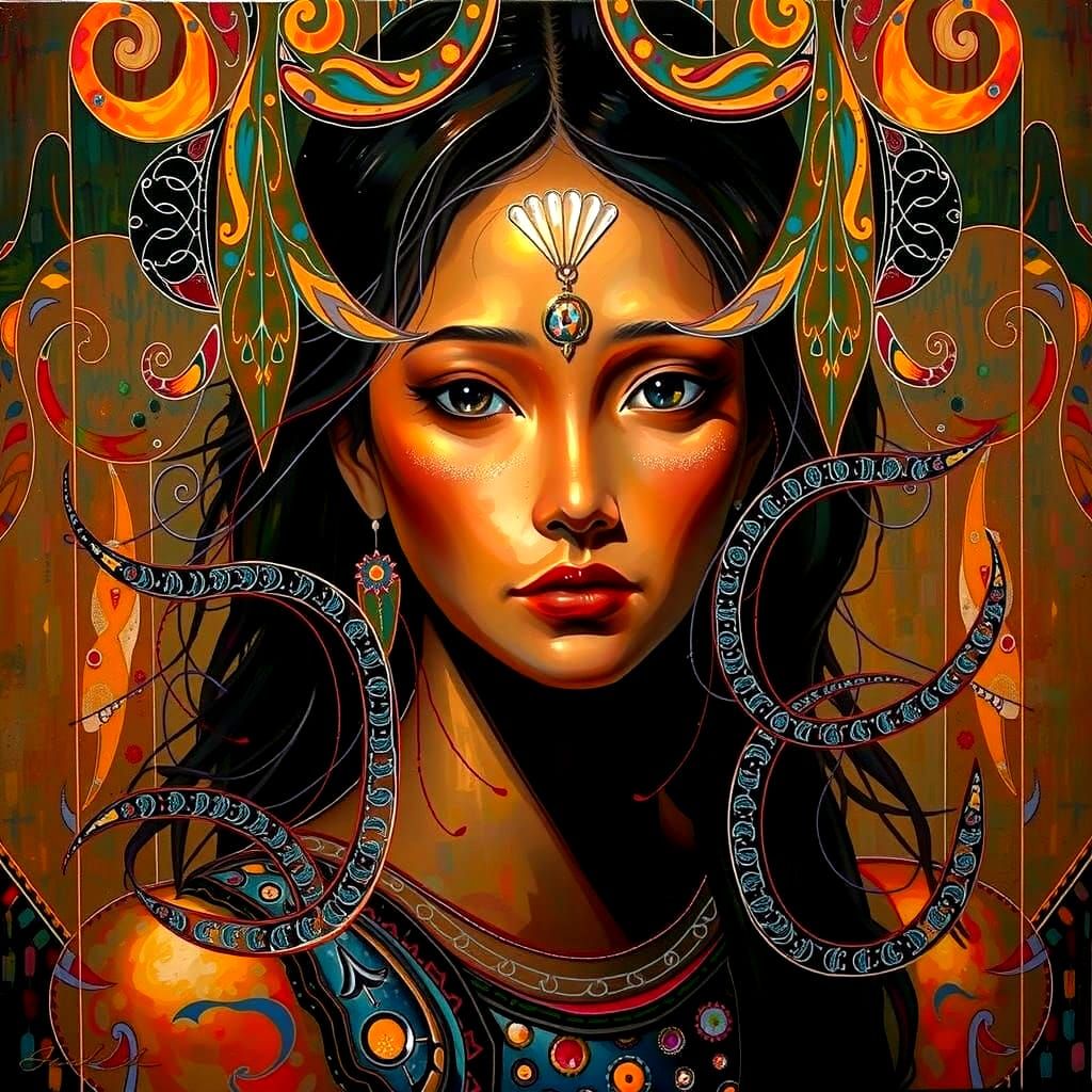 Abstract Expressionism with Iridescent Swirling Shapes