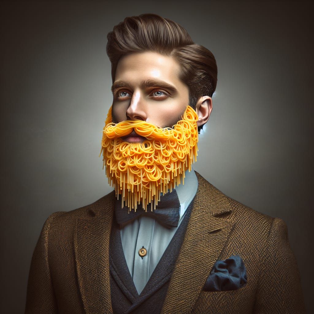 String Cheese Beard: A Hyperrealistic Maximalist Portrait