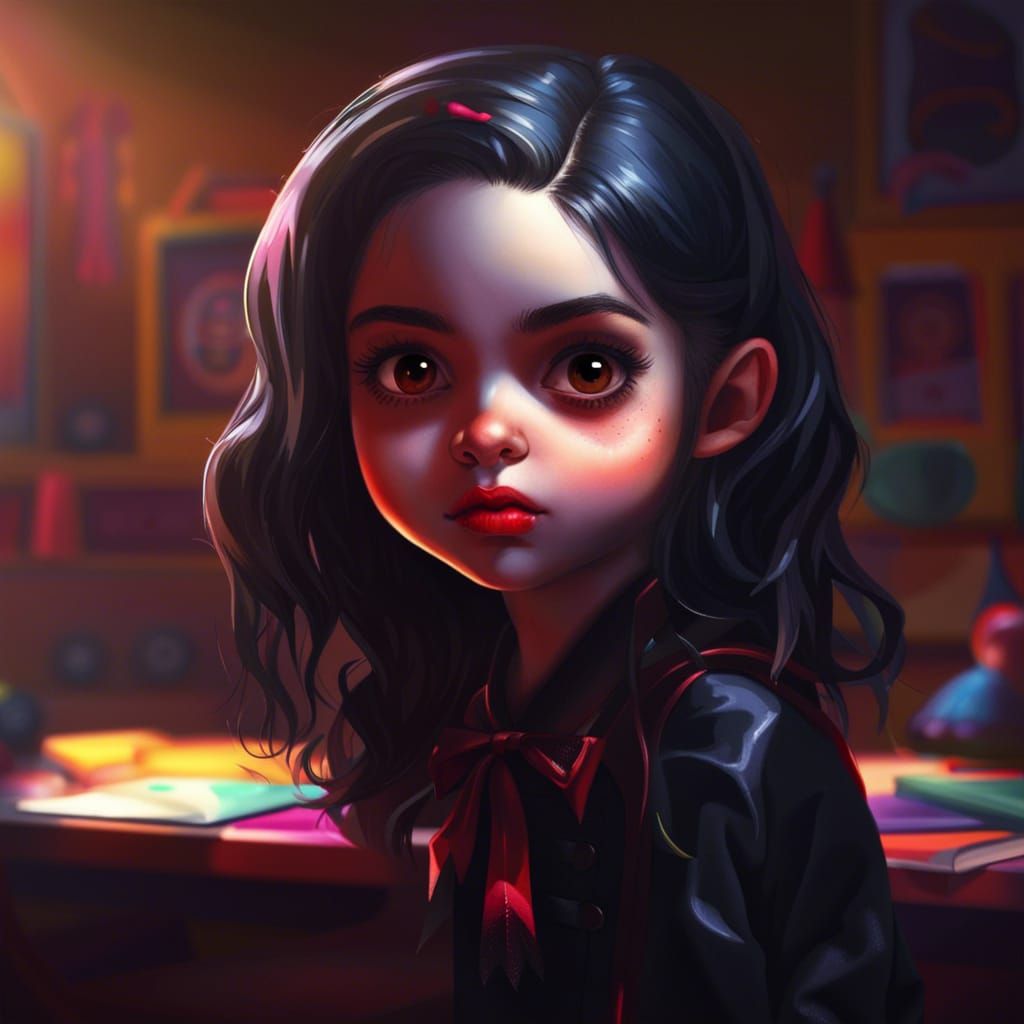 Hyperrealistic Vampire Girl on First School Day