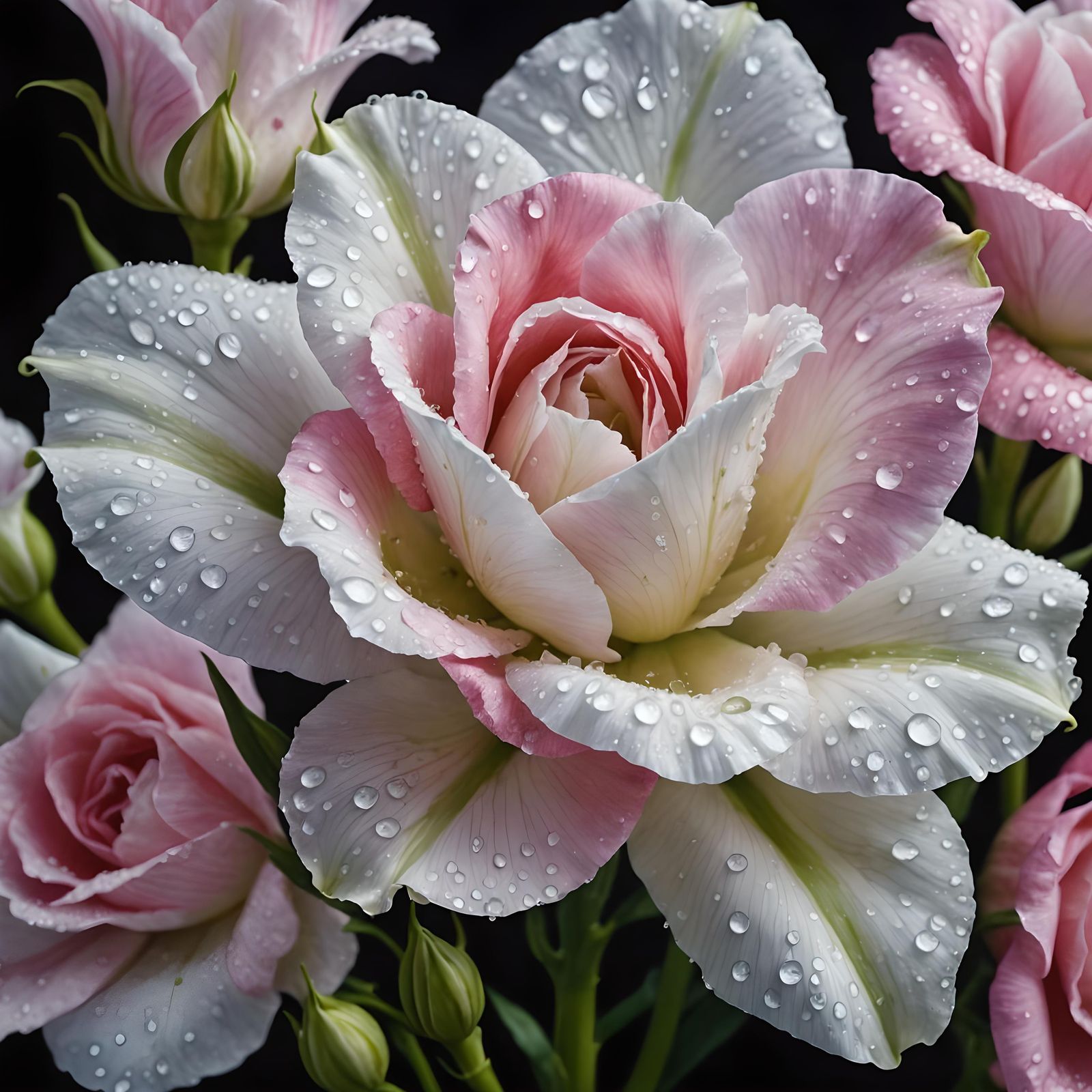 Hyperrealistic Lisianthus Flower with Dew Drops