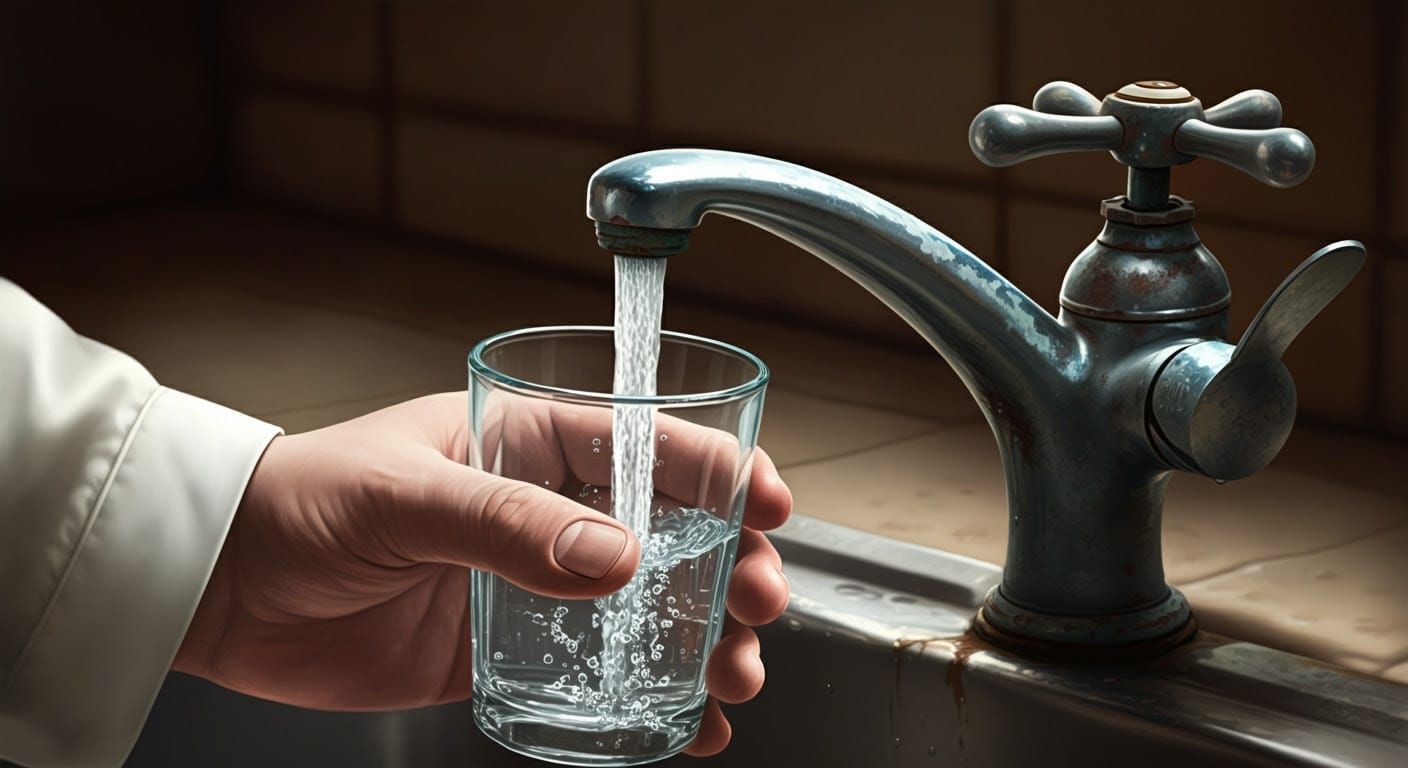 Realistic Comic-Style Illustration of Hand Under Kitchen Fau...