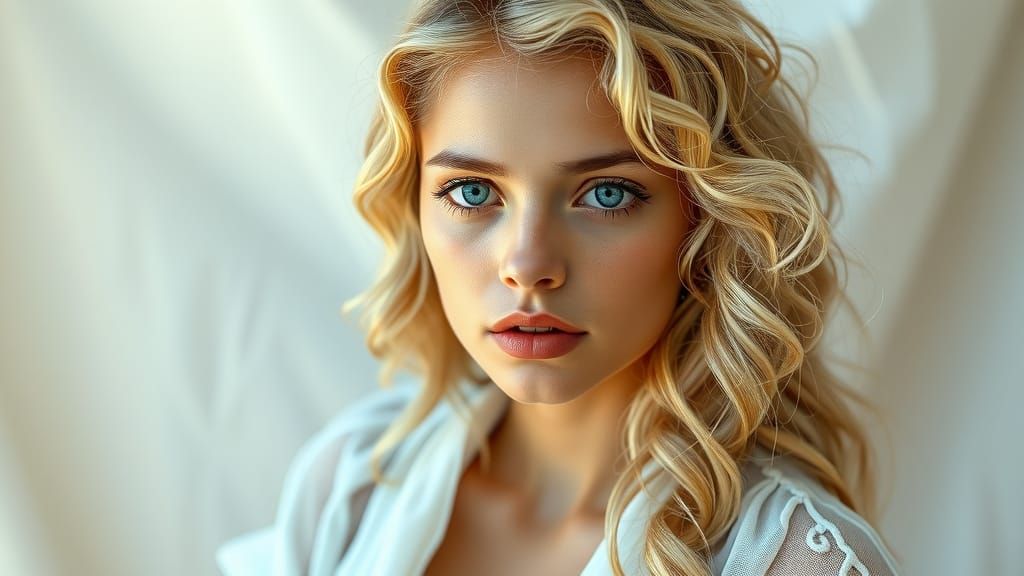 Stunning Blonde Woman with Blue Eyes, Hyper-Realistic Portra...