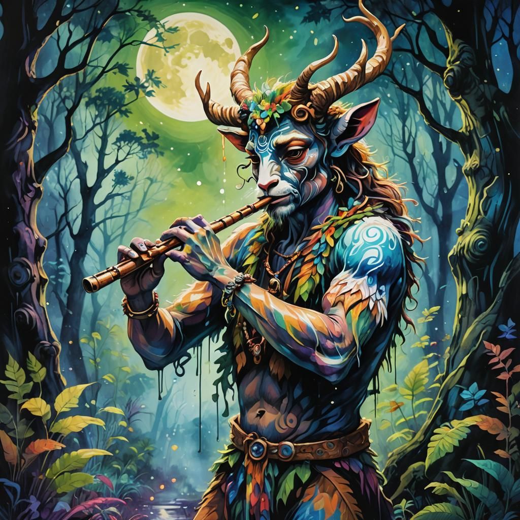 Faun's Forest Serenade in Vibrant Street Art Style