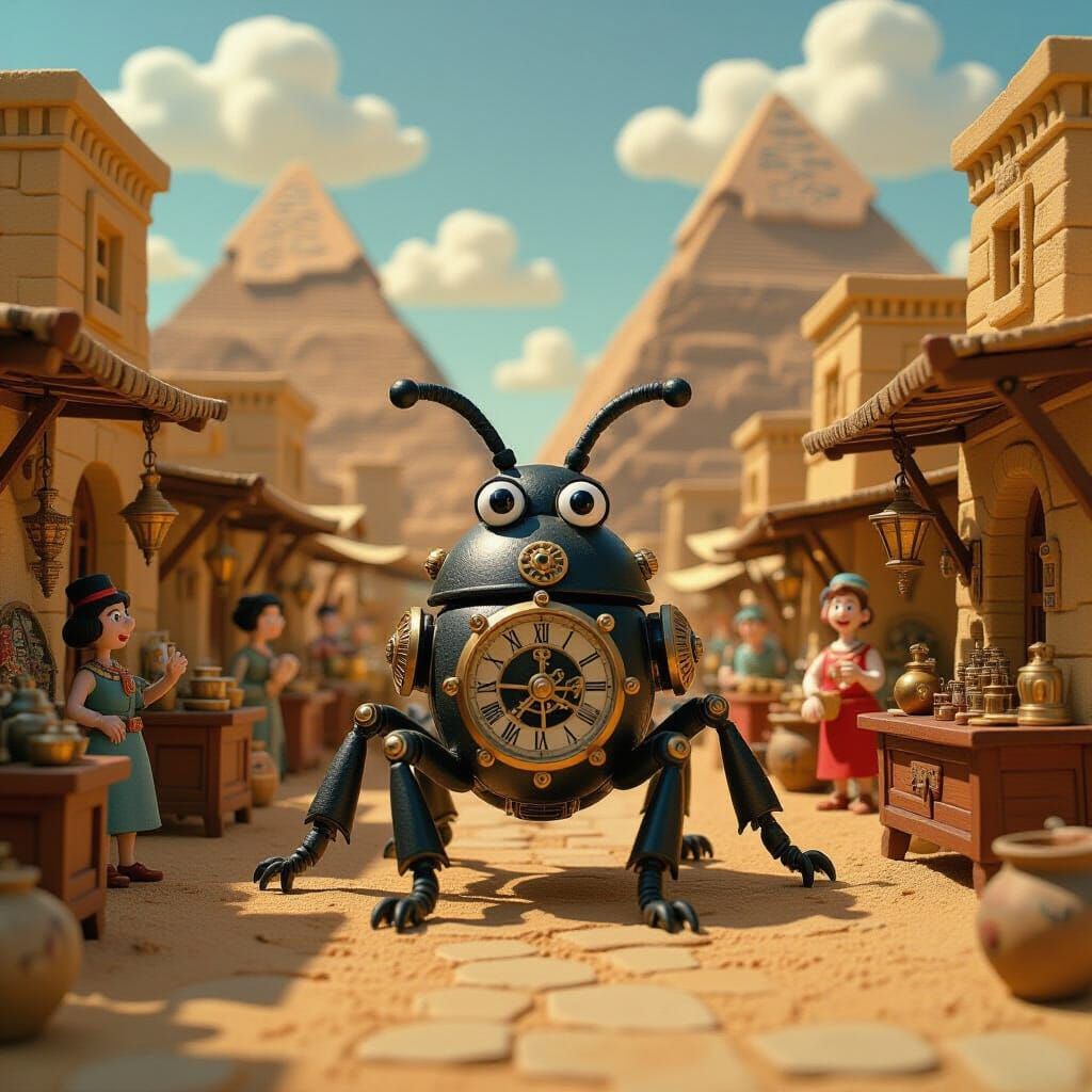 Steampunk Scarab Beetle in Ancient Egyptian Marketplace